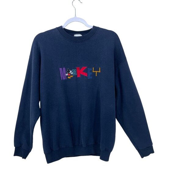 Vtg 90's Mickey &‎ Co Size L Crewneck Sweatshirt Navy Blue Disney Made in USA - Picture 1 of 5